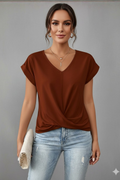 T-shirt Femme à Col V et Manches Courtes