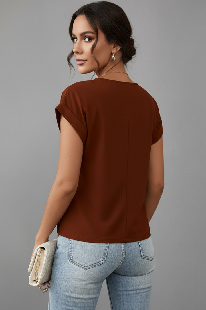 T-shirt Femme à Col V et Manches Courtes