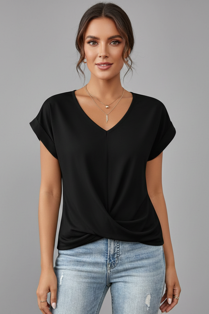 T-shirt Femme à Col V et Manches Courtes