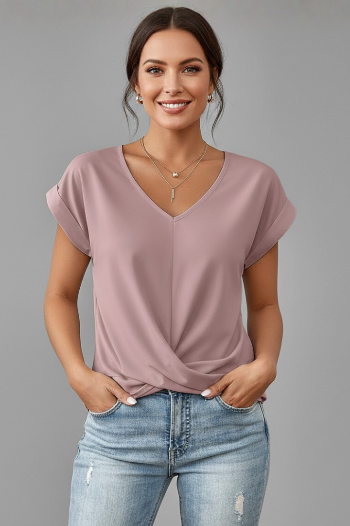 T-shirt Femme à Col V et Manches Courtes
