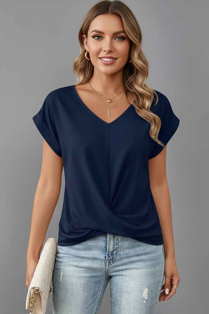 T-shirt Femme à Col V et Manches Courtes