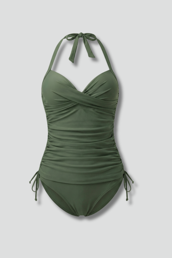 Maillot de bain tankini pour femmes avec décolleté en V et côtés froncés