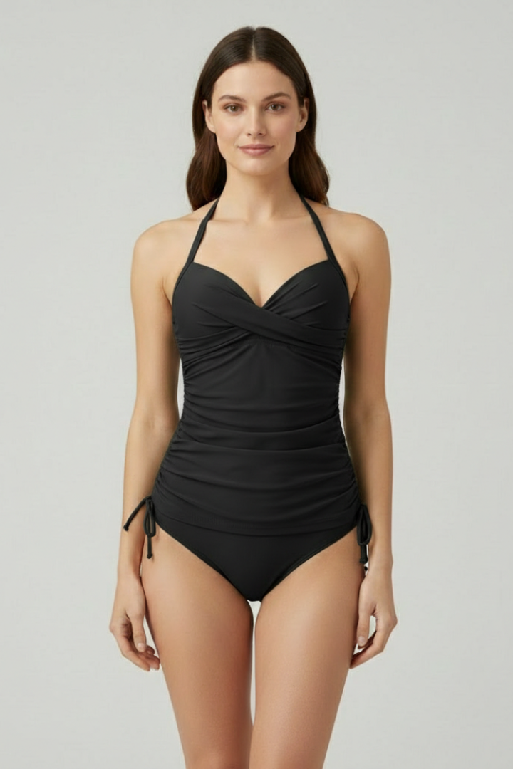 Maillot de bain tankini pour femmes avec décolleté en V et côtés froncés
