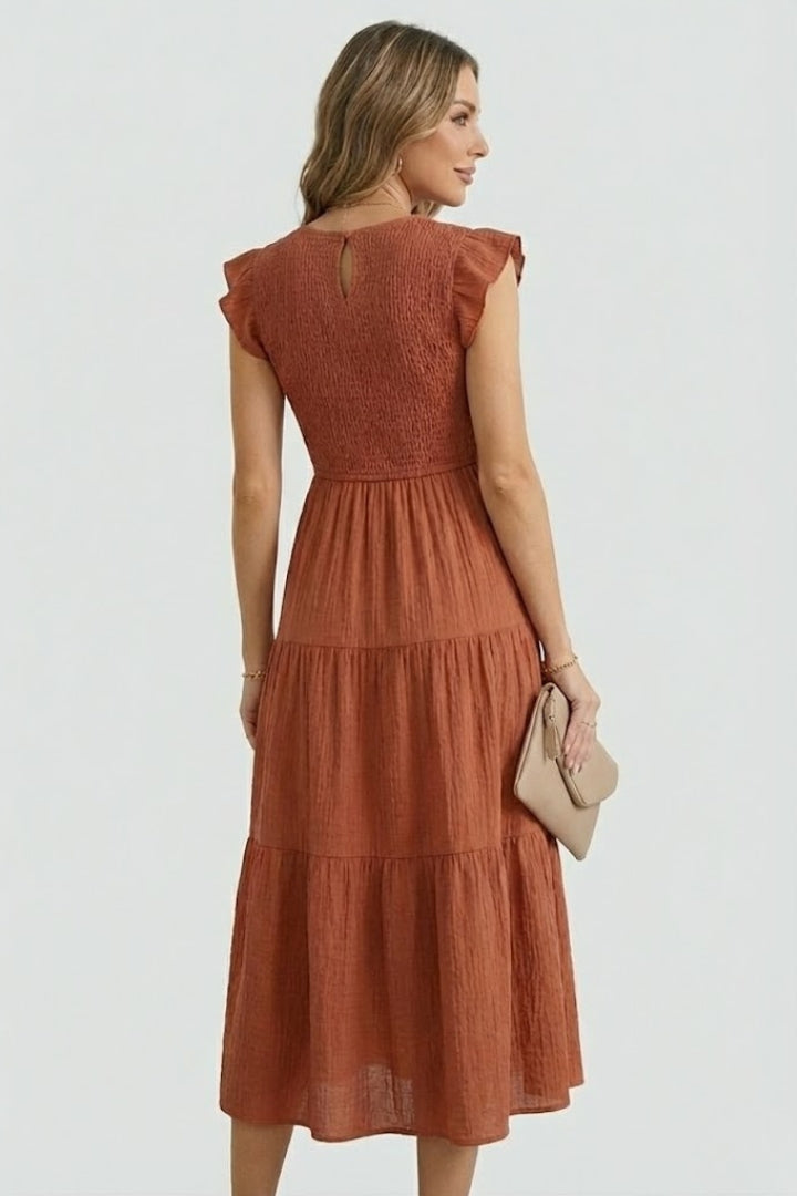 Robe Femme à Volants Décolletée avec Manches Longues