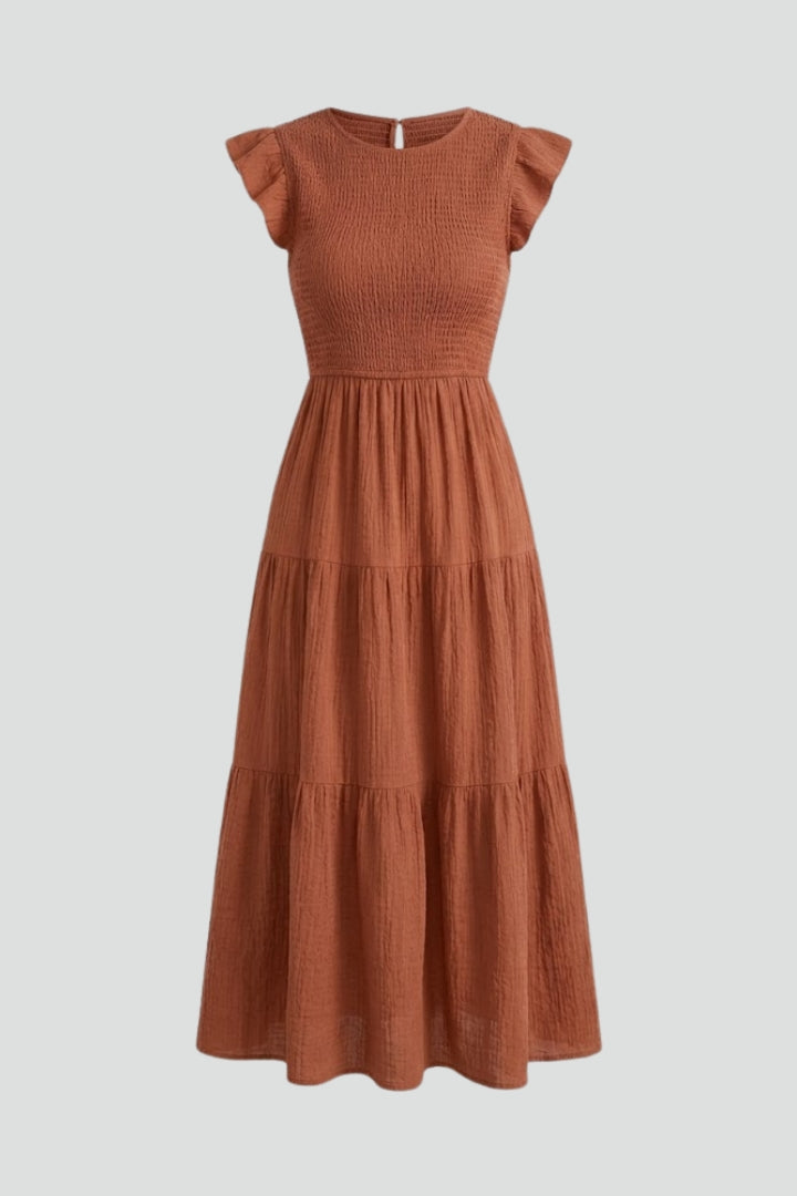 Robe Femme à Volants Décolletée avec Manches Longues