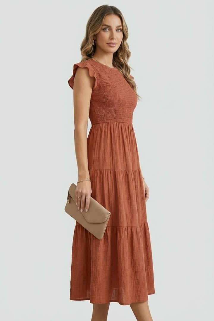 Robe Femme à Volants Décolletée avec Manches Longues