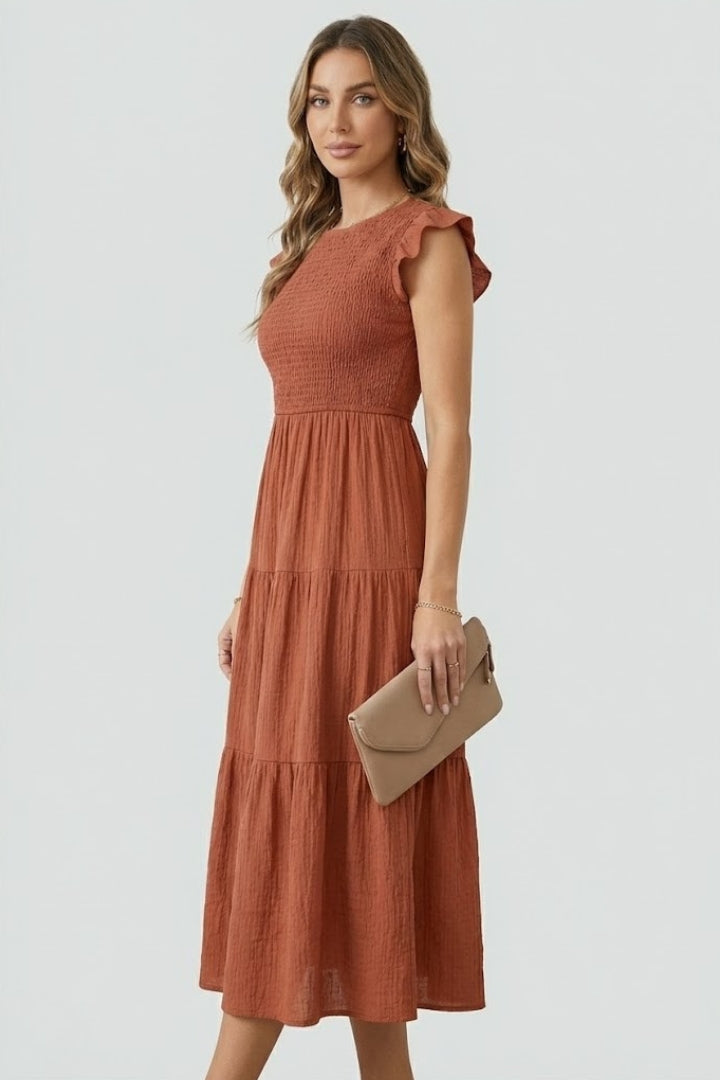 Robe Femme à Volants Décolletée avec Manches Longues