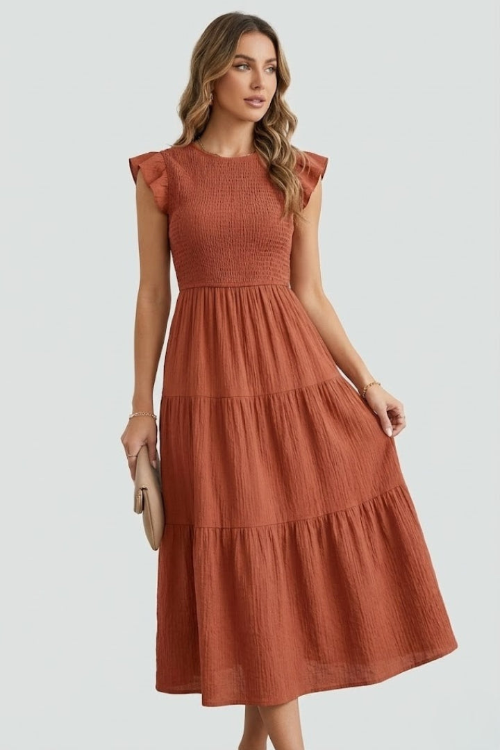 Robe Femme à Volants Décolletée avec Manches Longues