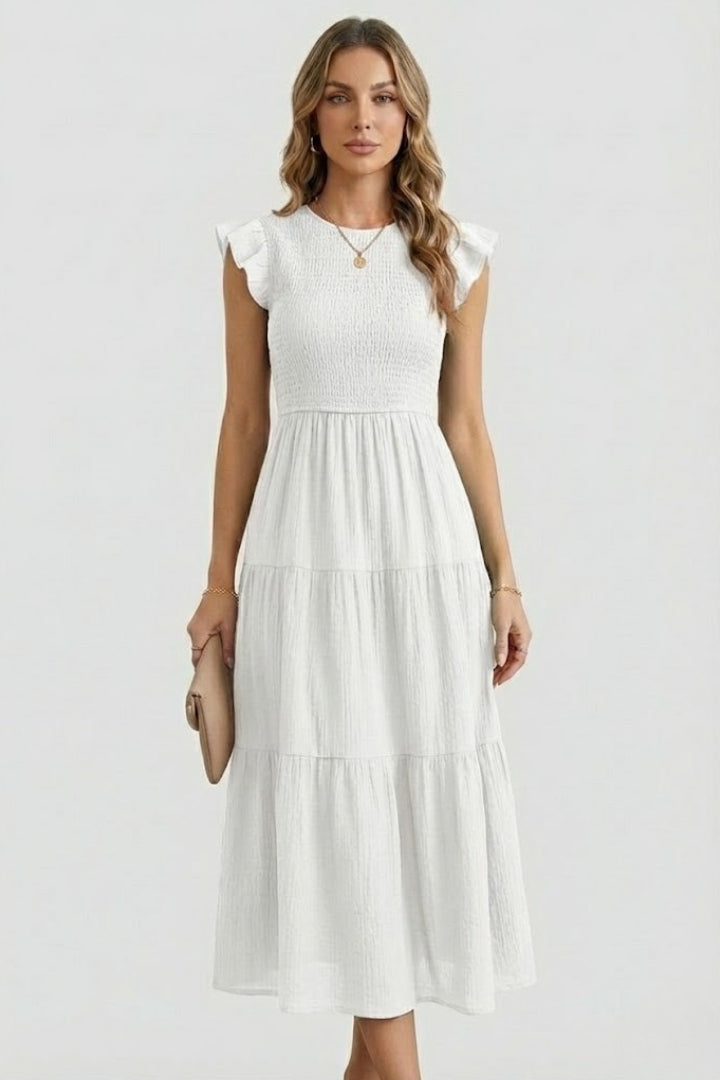 Robe Femme à Volants Décolletée avec Manches Longues