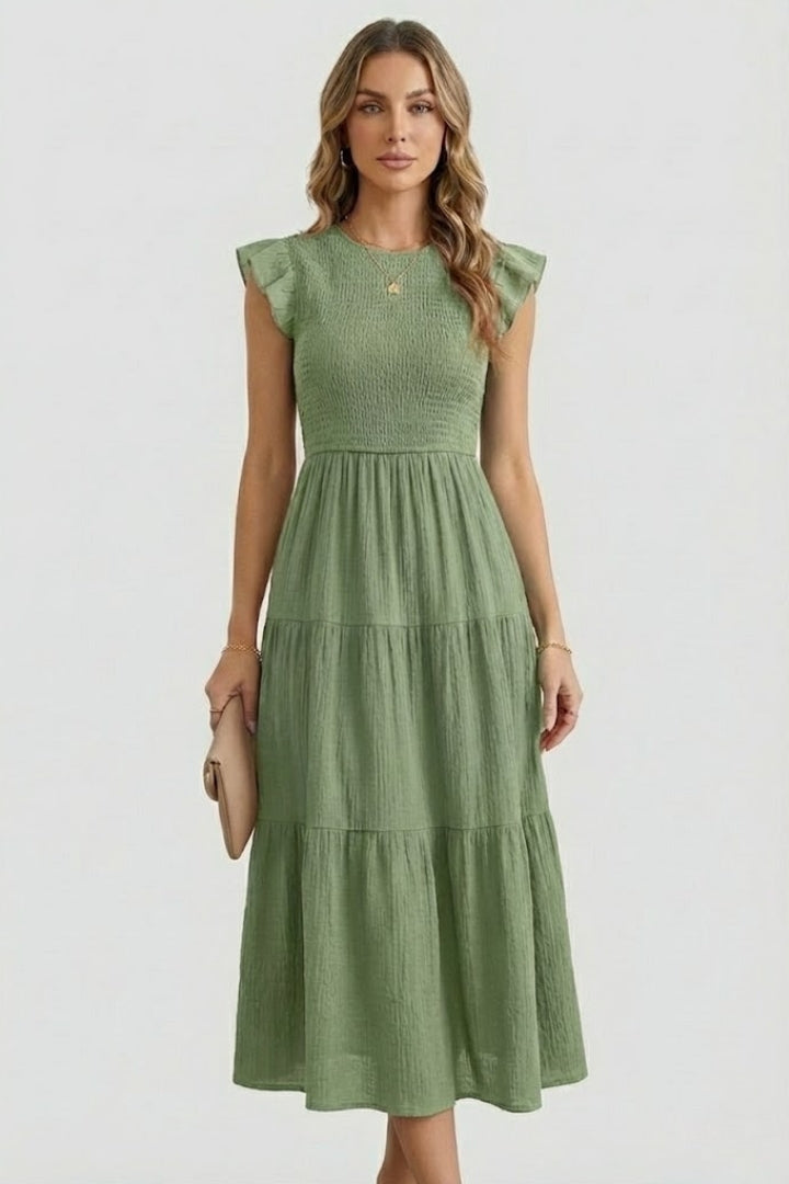 Robe Femme à Volants Décolletée avec Manches Longues