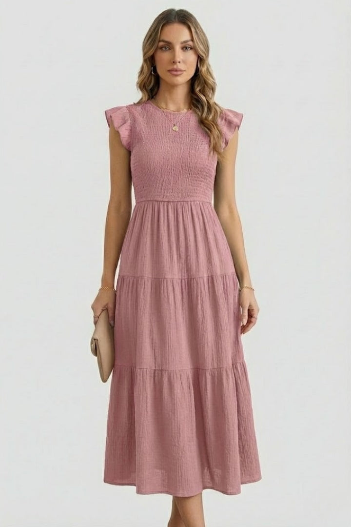 Robe Femme à Volants Décolletée avec Manches Longues