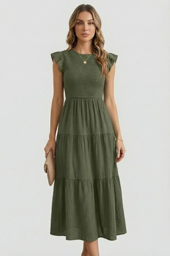 Robe Femme à Volants Décolletée avec Manches Longues