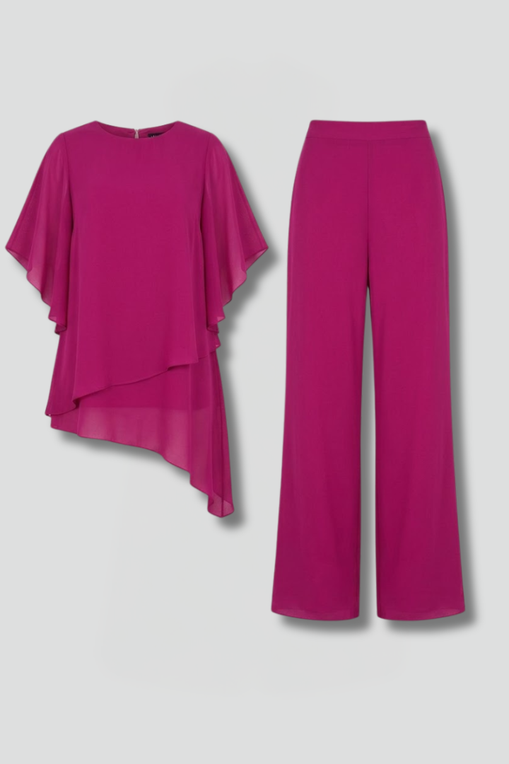 Ensemble Haut et Pantalon pour Femmes avec Ourlet Asymétrique et Jambes Larges