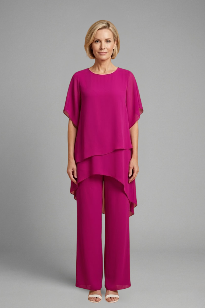 Ensemble Haut et Pantalon pour Femmes avec Ourlet Asymétrique et Jambes Larges