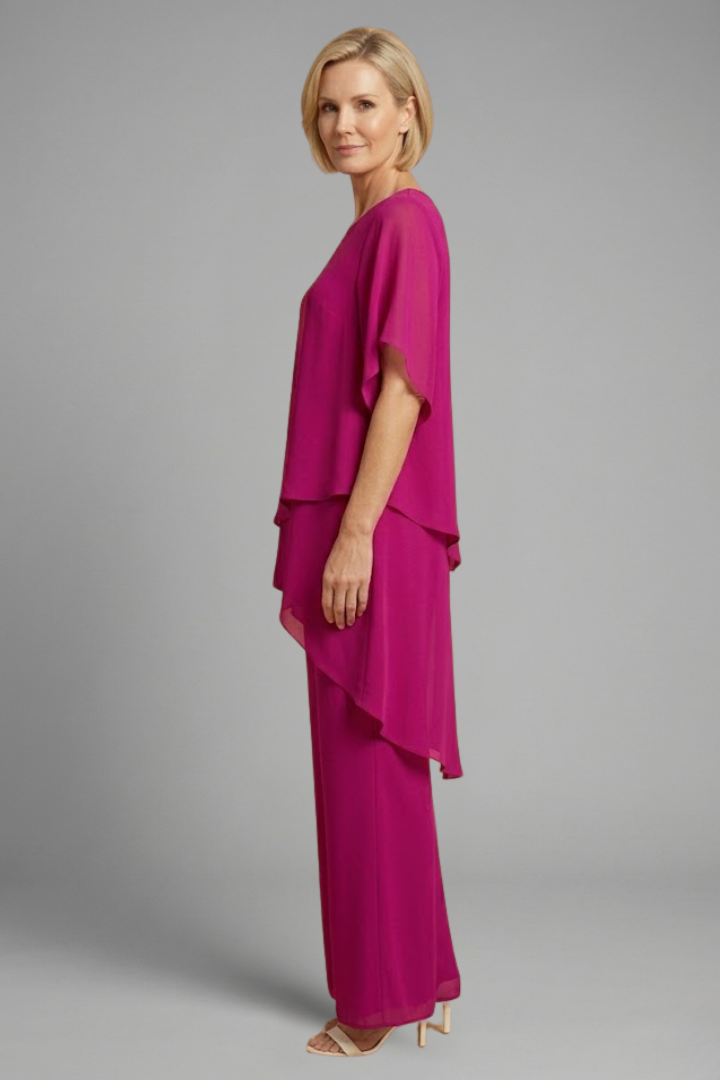 Ensemble Haut et Pantalon pour Femmes avec Ourlet Asymétrique et Jambes Larges