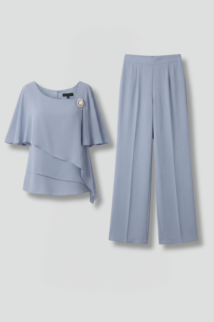 Ensemble Haut et Pantalon pour Femmes avec Haut Superposé et Jambes Droites