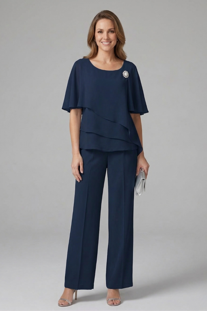 Ensemble Haut et Pantalon pour Femmes avec Haut Superposé et Jambes Droites