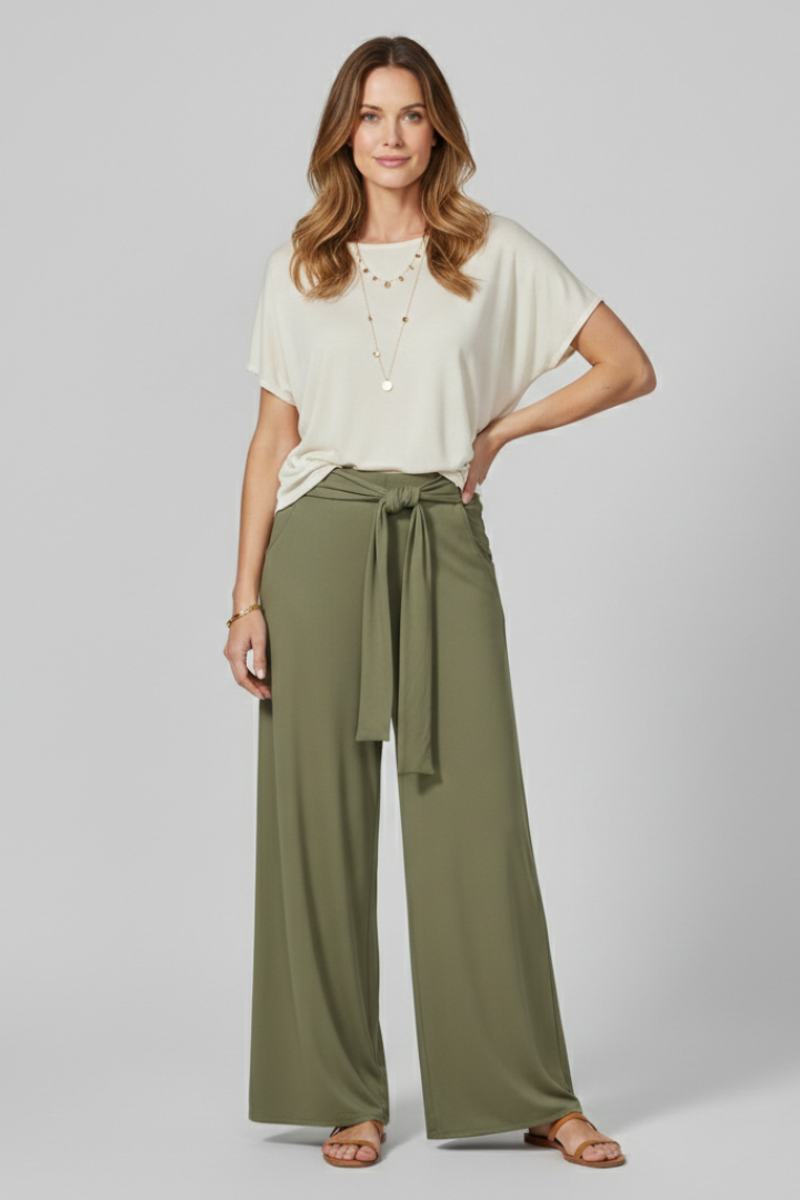 Pantalons pour Femmes avec Taille à Nouer et Jambes Larges