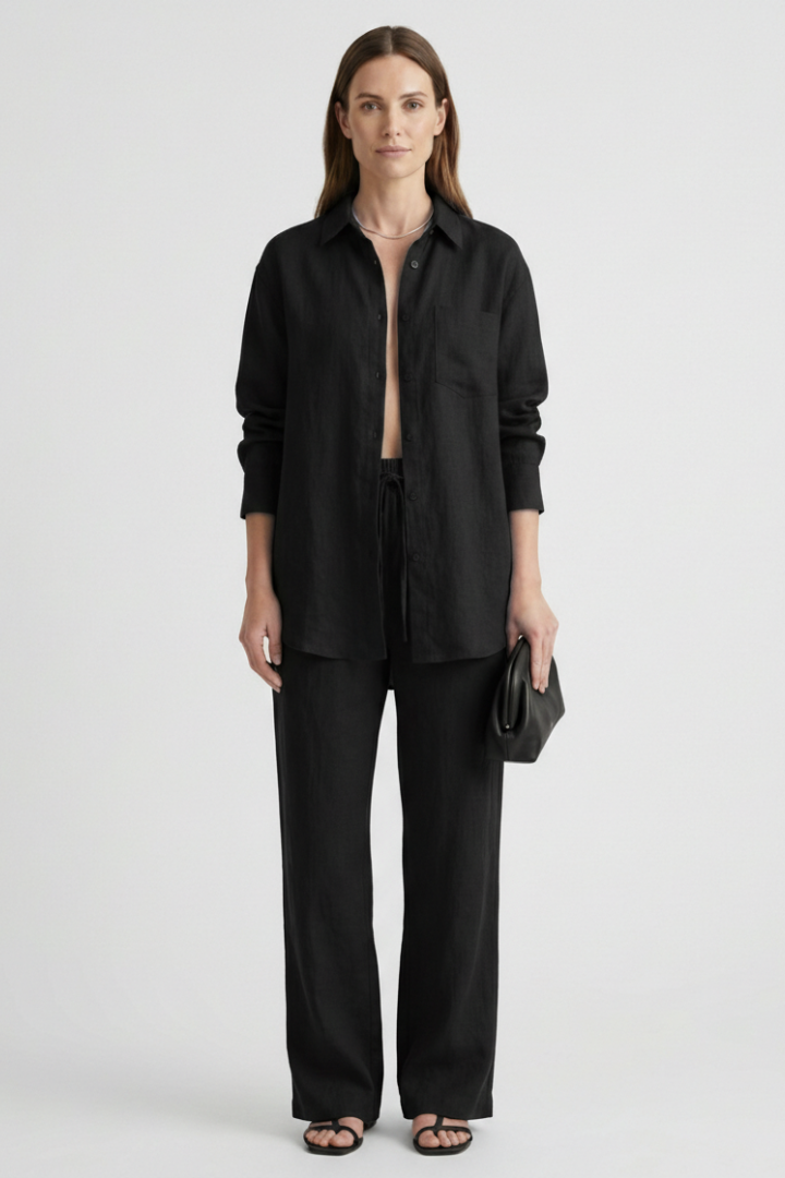 Ensemble Femme Deux Pièces avec Chemise à Boutons et Pantalon Droit