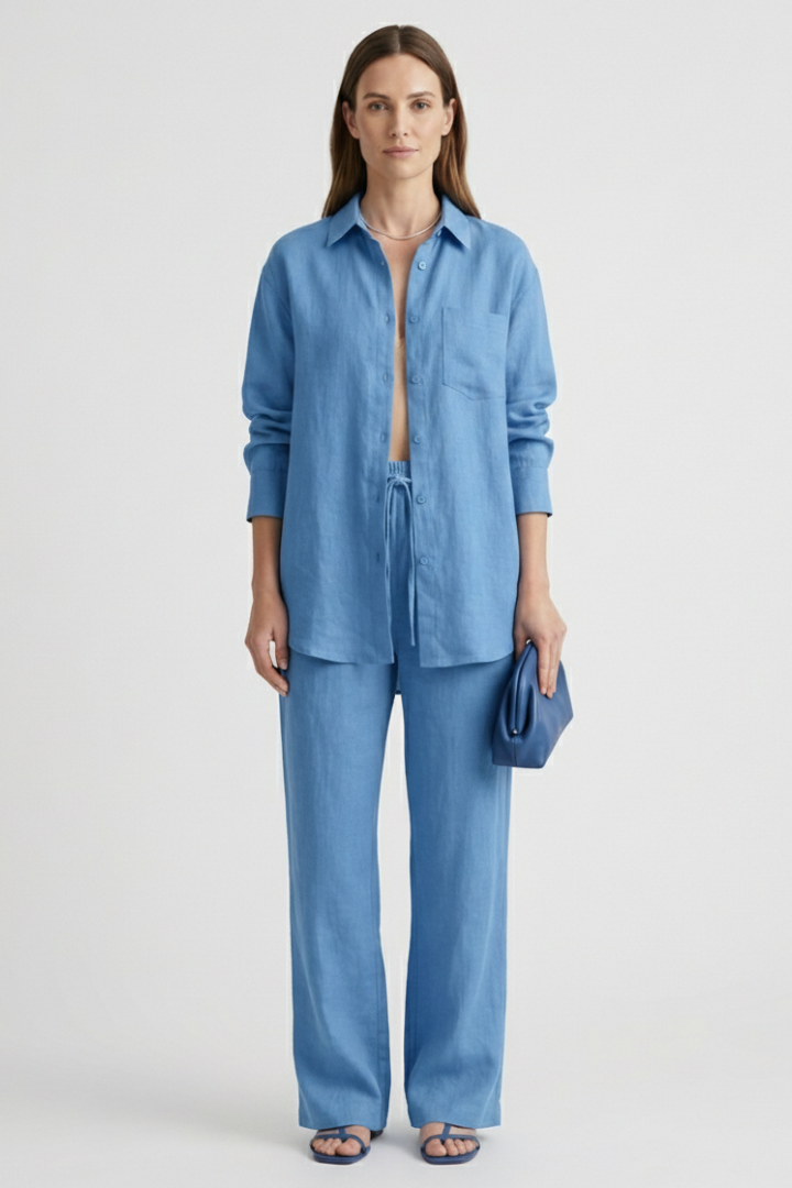 Ensemble Femme Deux Pièces avec Chemise à Boutons et Pantalon Droit