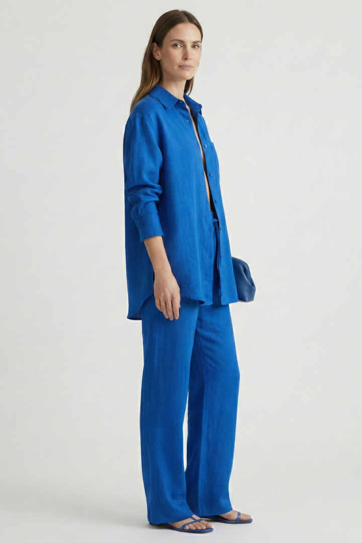 Ensemble Femme Deux Pièces avec Chemise à Boutons et Pantalon Droit