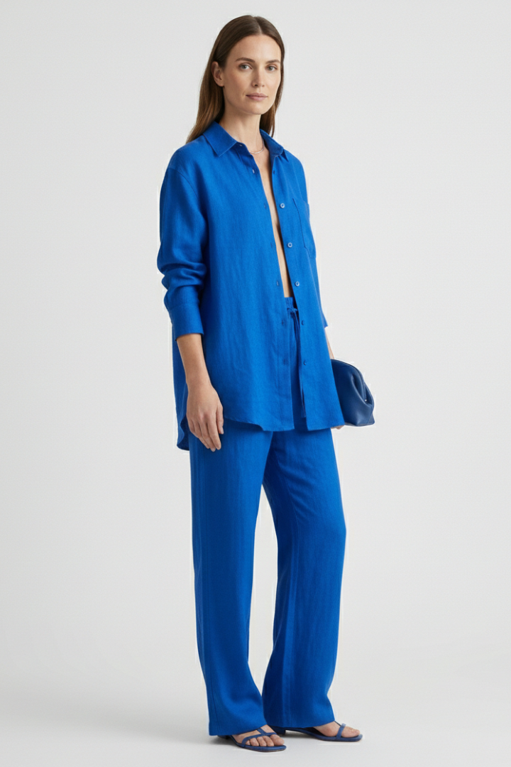 Ensemble Femme Deux Pièces avec Chemise à Boutons et Pantalon Droit