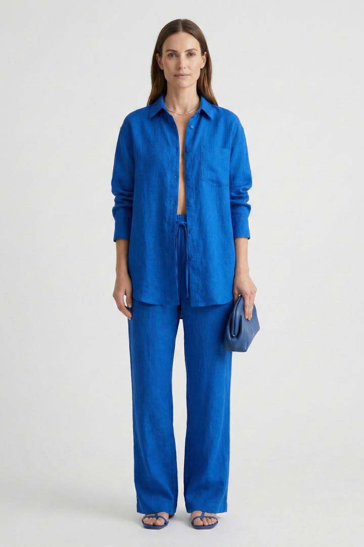 Ensemble Femme Deux Pièces avec Chemise à Boutons et Pantalon Droit