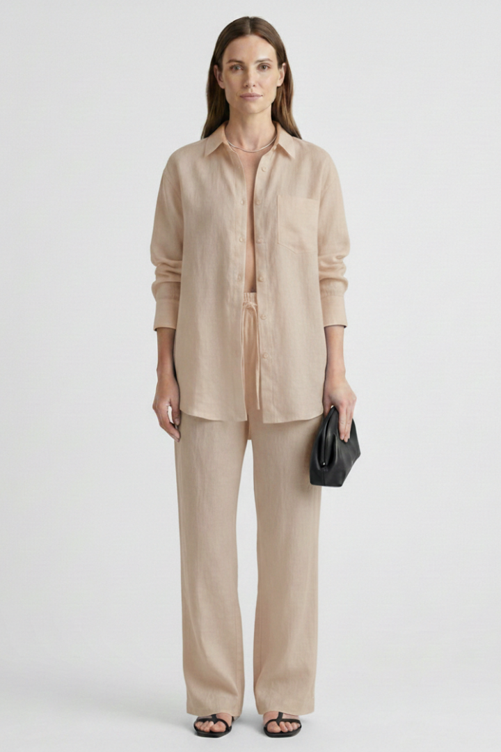 Ensemble Femme Deux Pièces avec Chemise à Boutons et Pantalon Droit