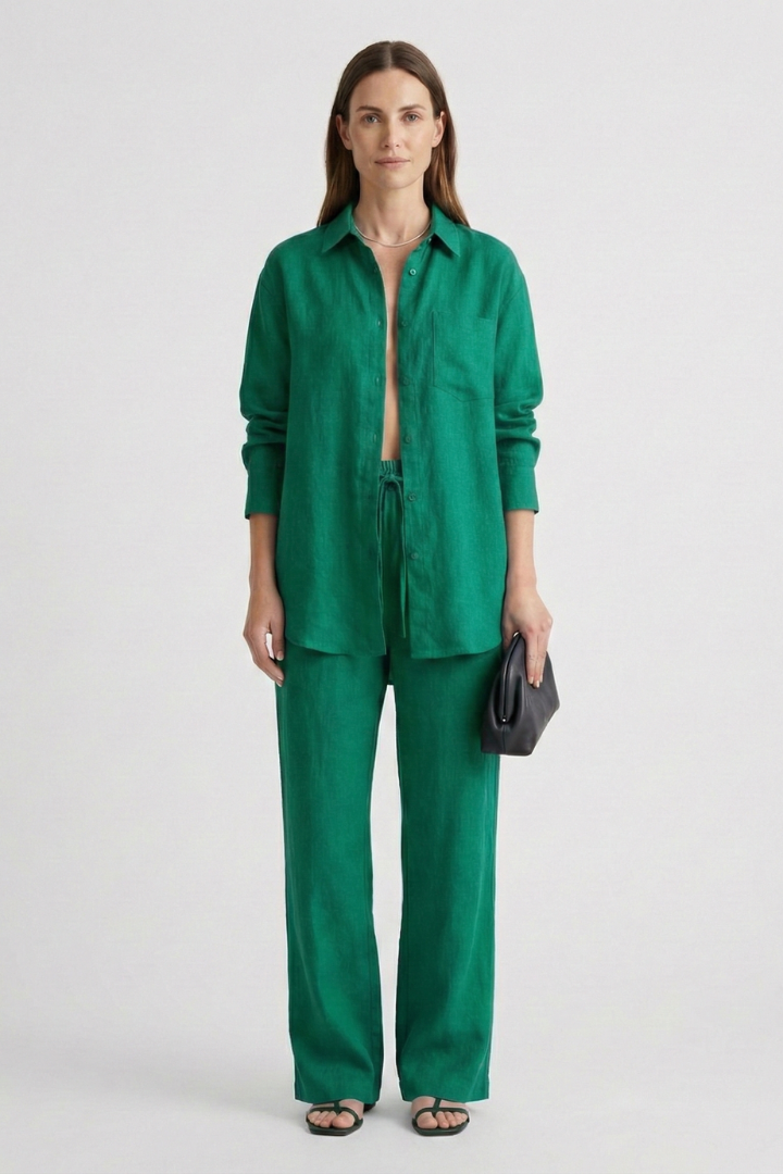 Ensemble Femme Deux Pièces avec Chemise à Boutons et Pantalon Droit