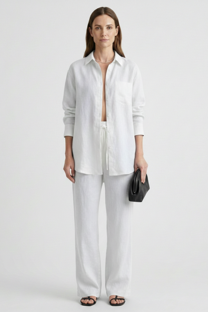 Ensemble Femme Deux Pièces avec Chemise à Boutons et Pantalon Droit