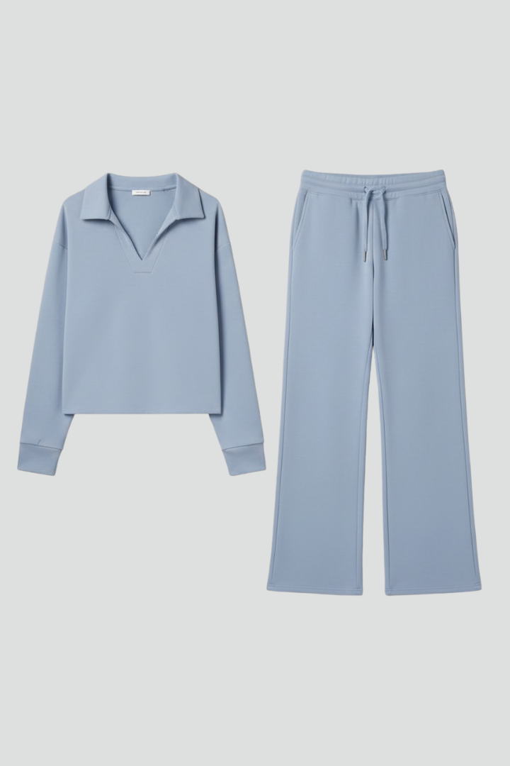 Ensemble Femme Deux Pièces avec Haut à Col V et Pantalons à Jambes Amples