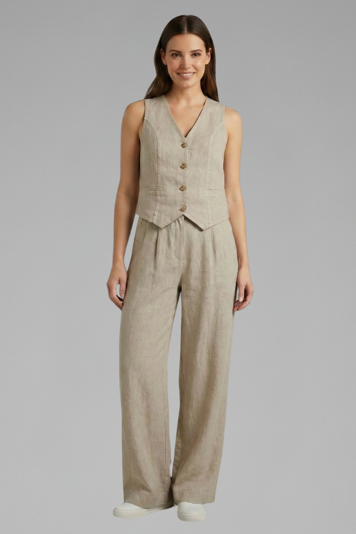 Ensemble Femme Deux Pièces avec Gilet à Col V et Pantalons Amples