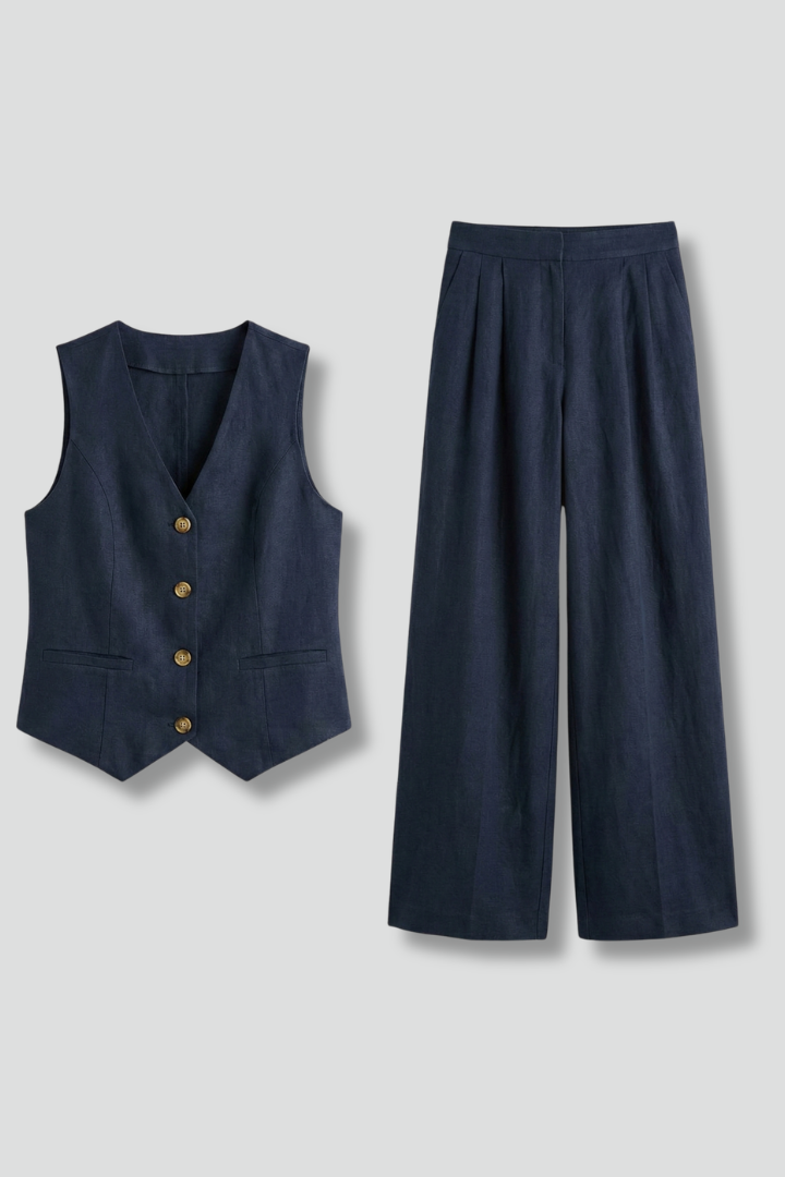 Ensemble Femme Deux Pièces avec Gilet à Col V et Pantalons Amples