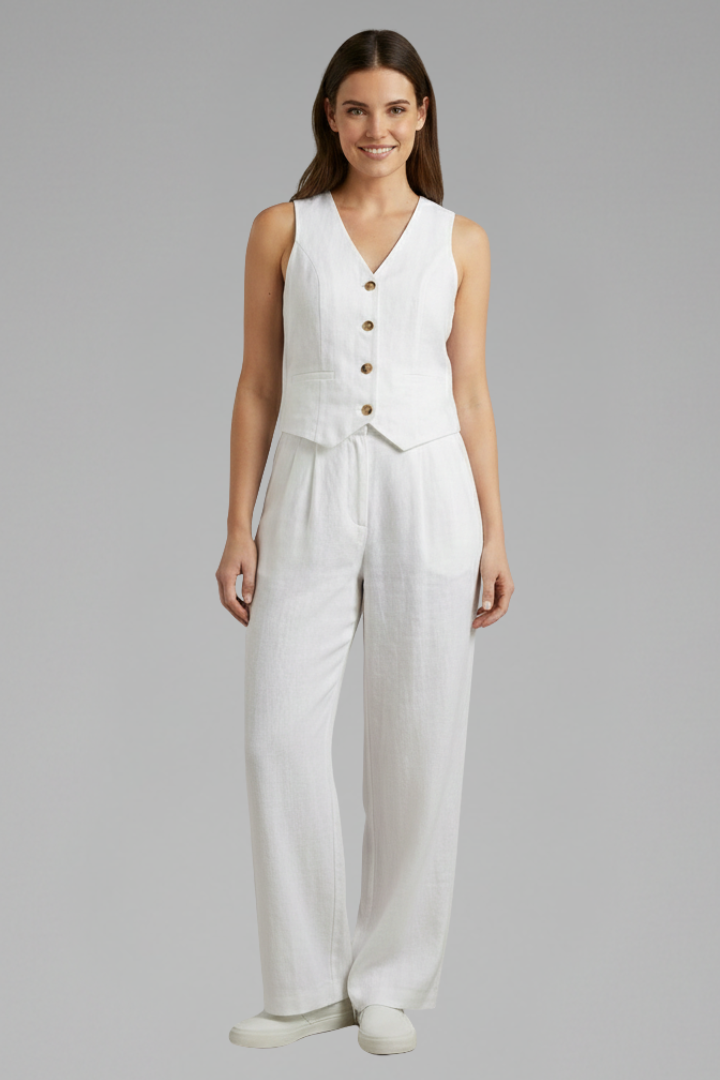 Ensemble Femme Deux Pièces avec Gilet à Col V et Pantalons Amples