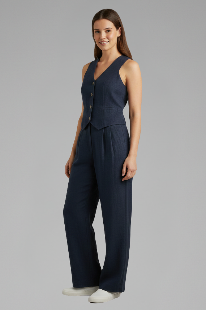 Ensemble Femme Deux Pièces avec Gilet à Col V et Pantalons Amples