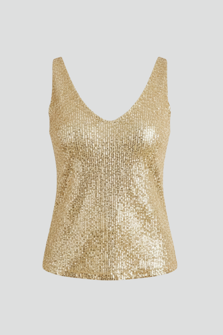 Top Femme à Col V avec Décoration de Sequins et Coupe Polyvalente