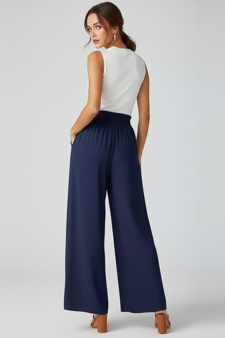 Pantalons larges pour femmes avec taille haute et poches à cordon