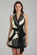 Robe Mini Enveloppante pour Femmes avec Col Halter et Taille Liée