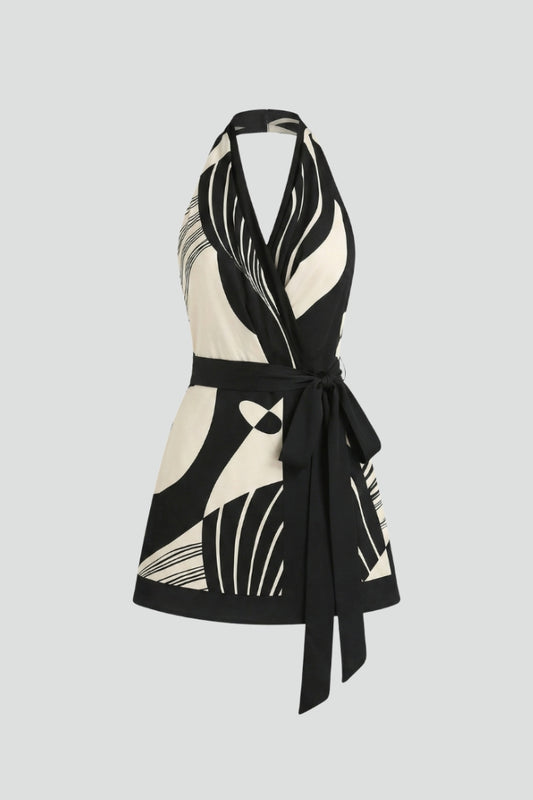 Robe Mini Enveloppante pour Femmes avec Col Halter et Taille Liée