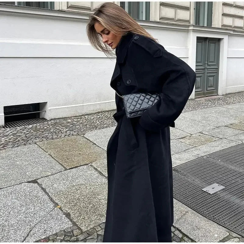 Manteau en Laine Mélangée Croisé pour Femmes