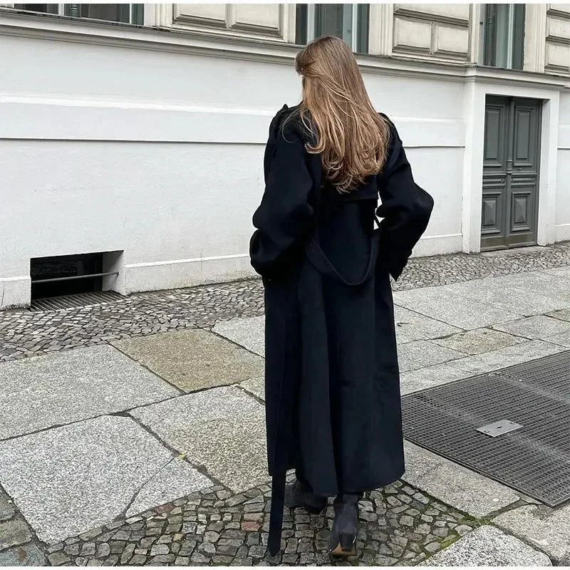 Manteau en Laine Mélangée Croisé pour Femmes