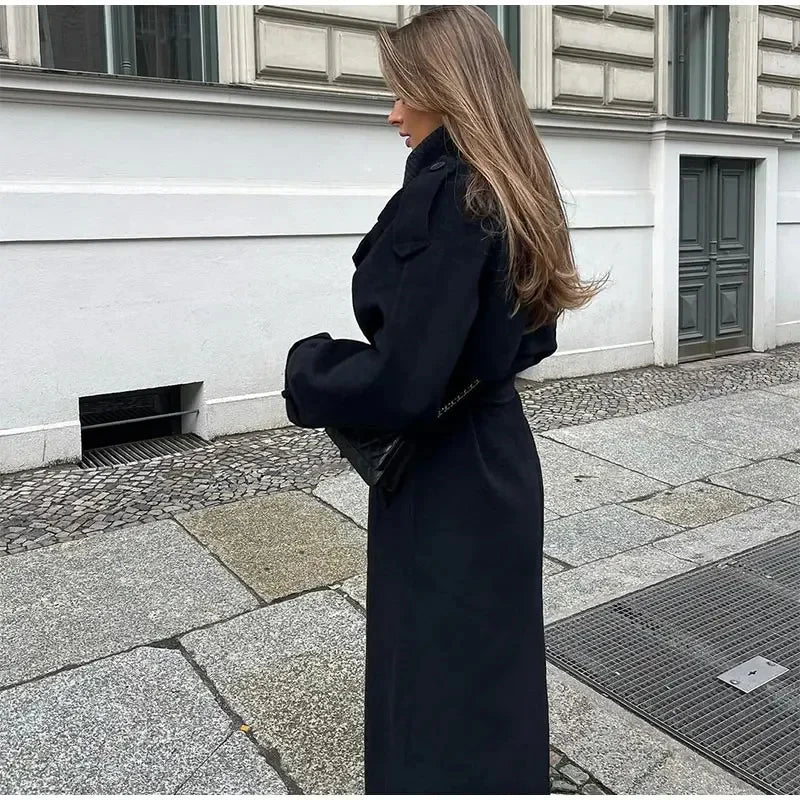 Manteau en Laine Mélangée Croisé pour Femmes