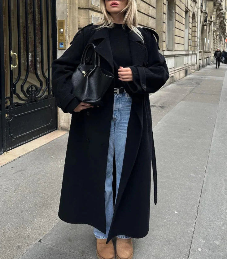 Manteau en Laine Mélangée Croisé pour Femmes
