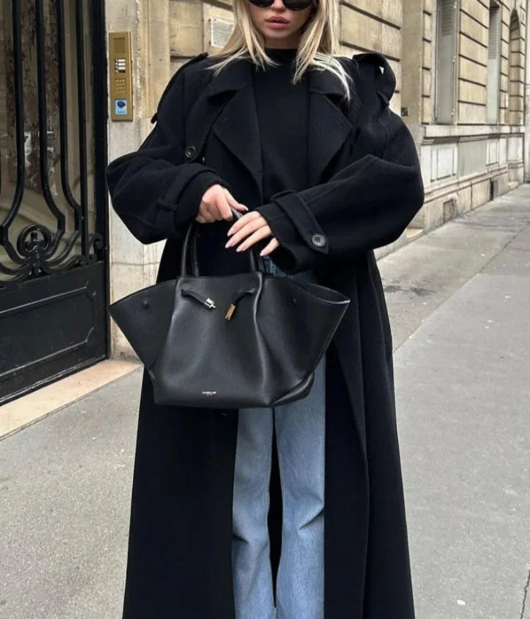 Manteau en Laine Mélangée à Double Boutonnage pour Femmes