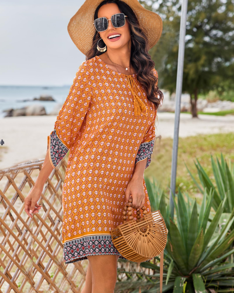 Robe bohème femme | coupe tunique | col en v | pour les vacances