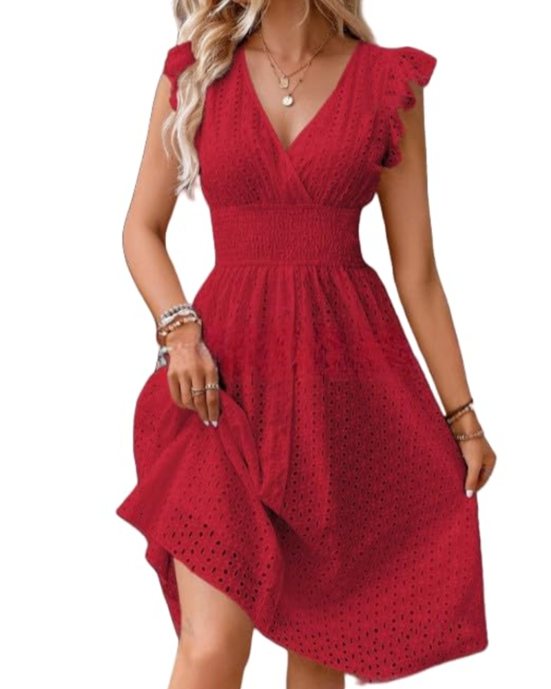 Robe bohème femme | décolleté en V et manches volantées | coupe fluide | quotidien