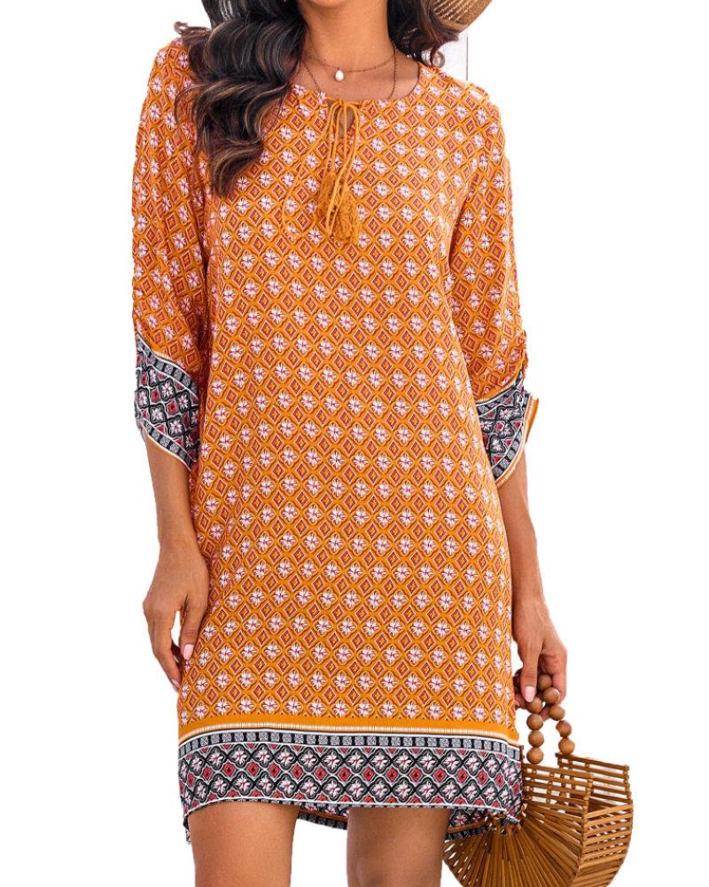 Robe bohème femme | coupe tunique | col en v | pour les vacances
