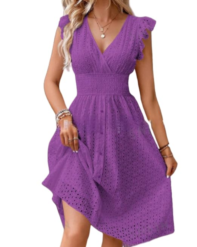 Robe bohème femme | décolleté en V et manches volantées | coupe fluide | quotidien