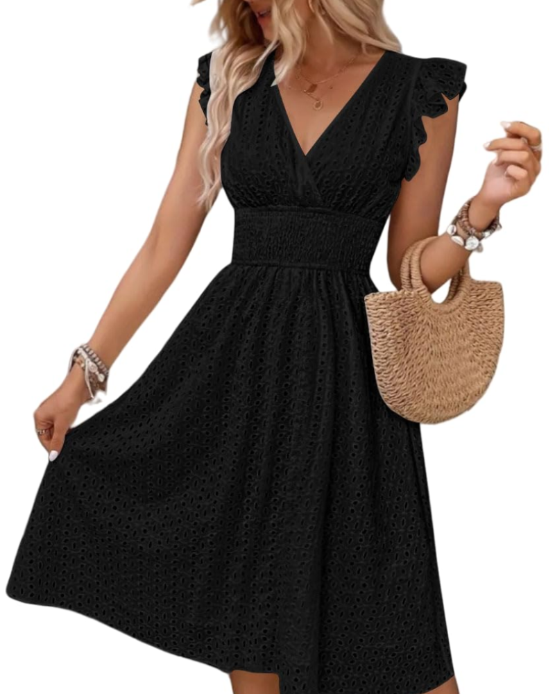 Robe bohème femme | décolleté en V et manches volantées | coupe fluide | quotidien
