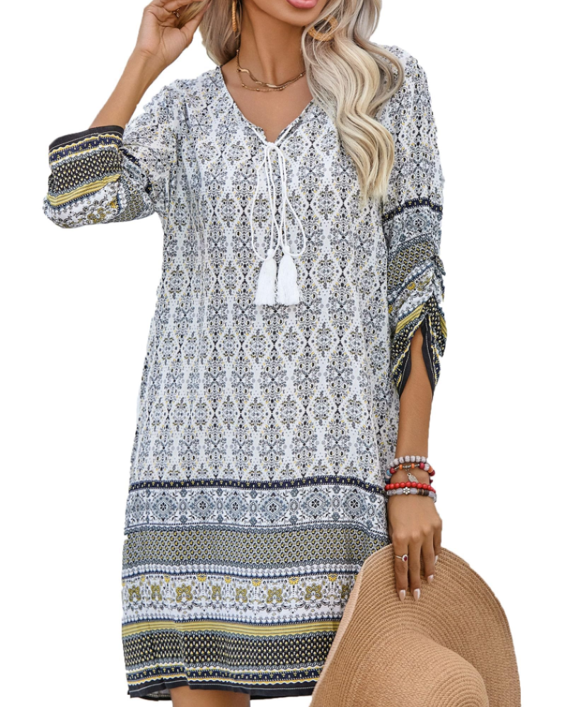Robe bohème femme | coupe tunique | col en v | pour les vacances